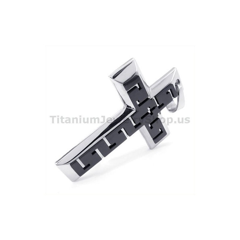 Schwarzer Titan-Kreuzanhänger – Kostenlose Kette