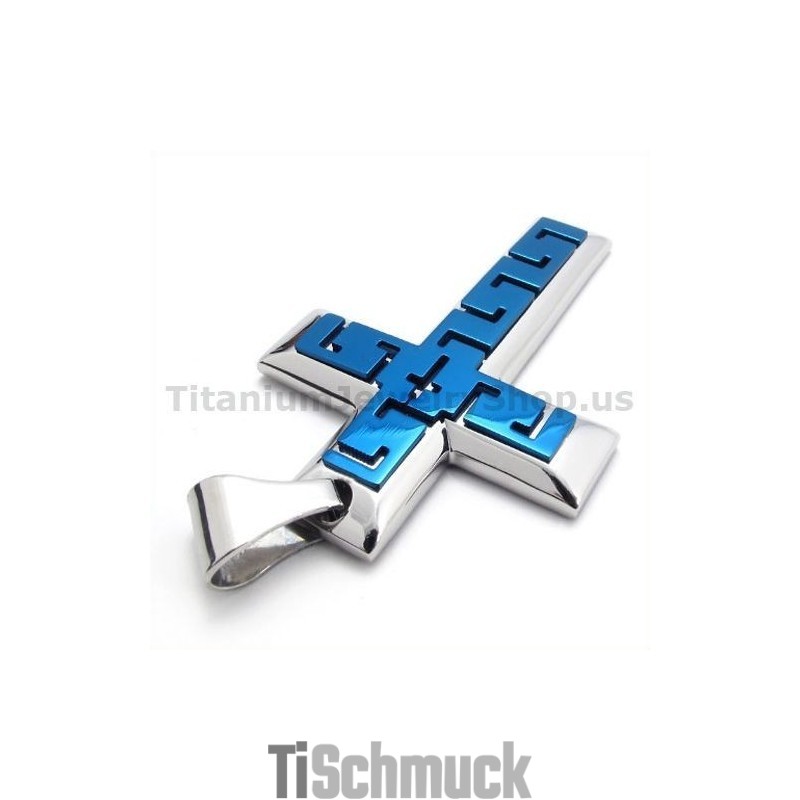 Blauer Titan-Kreuzanhänger – Kostenlose Kette Blauer Titan-Kreuzanhänger – Kostenlose Kette