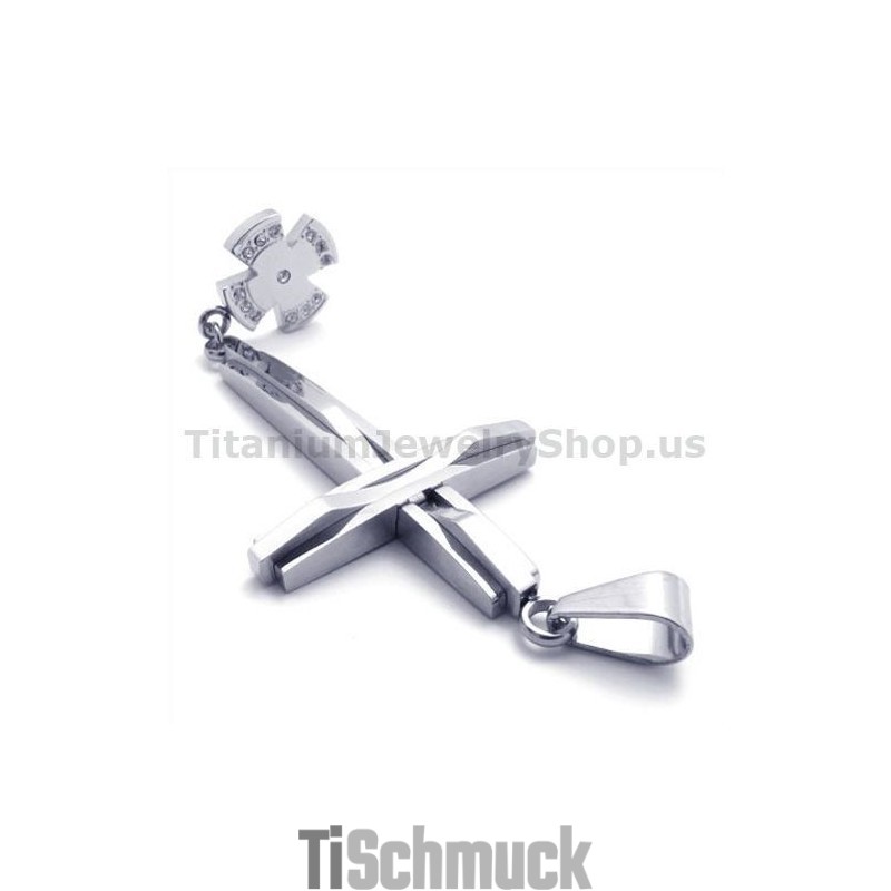Silberner Kreuzanhänger Aus Titan Mit Diamanten – Kostenlose Kette Silberner Kreuzanhänger Aus Titan Mit Diamanten – Kostenlose Kette