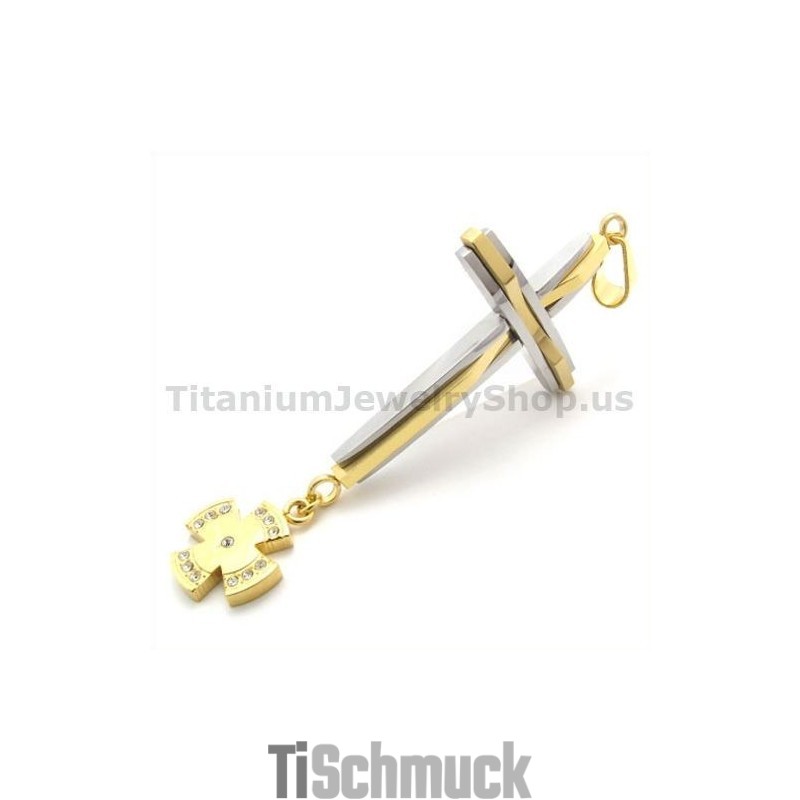 Goldener Titan-Kreuzanhänger Mit Diamanten – Kostenlose Kette Goldener Titan-Kreuzanhänger Mit Diamanten – Kostenlose Kette