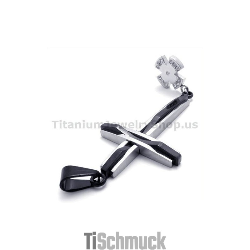 Schwarzer Kreuzanhänger Aus Titan Mit Diamanten – Kostenlose Kette Schwarzer Kreuzanhänger Aus Titan Mit Diamanten – Kostenlose Kette
