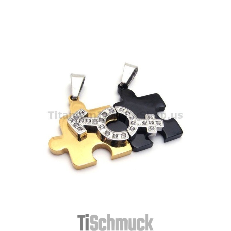 Puzzle-Anhänger Aus Titan Für Liebhaber Mit Diamantfreien Ketten Puzzle-Anhänger Aus Titan Für Liebhaber Mit Diamantfreien Ketten