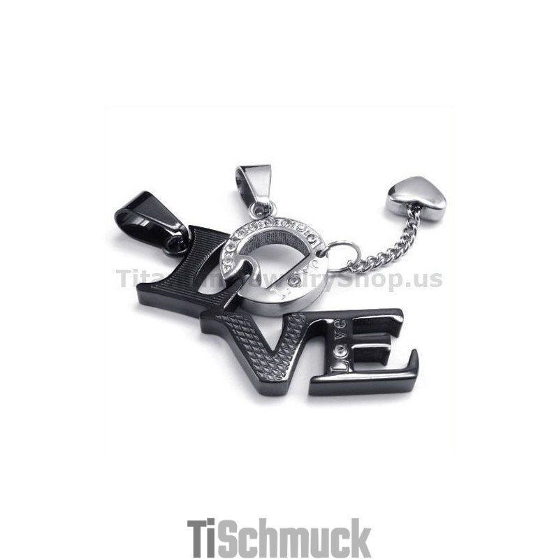 Love Anhänger Aus Schwarzem Titan Für Liebhaber Mit Diamantfreien Ketten
