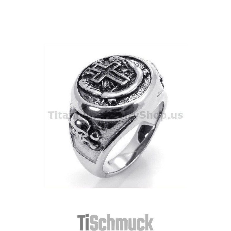 Kreuz Titan Totenkopf Ring