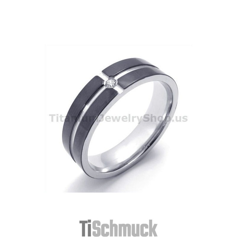 Schwarzer Titanring Mit Diamant Schwarzer Titanring Mit Diamant