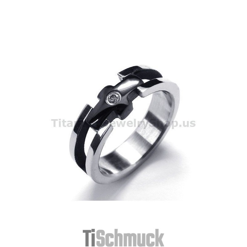 Kreuz-Titanring Mit Diamant