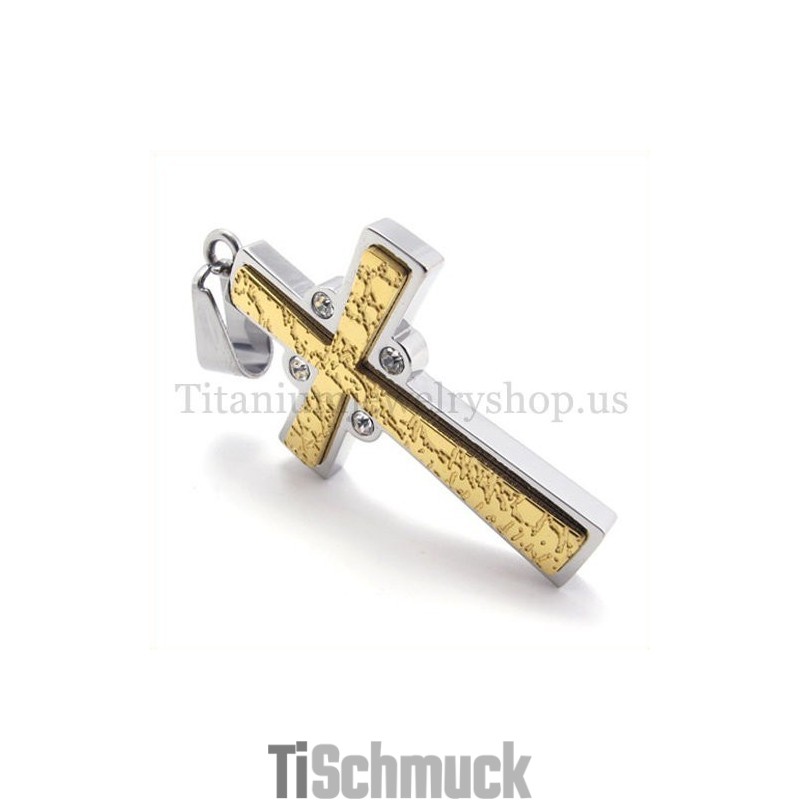 Gold Zwei Schichten Mit Diamant Mode Titan Kreuz Anhänger Gold Zwei Schichten Mit Diamant Mode Titan Kreuz Anhänger