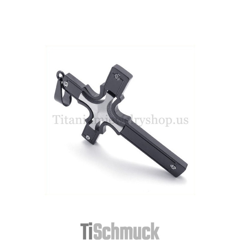 Eingebettetes Kleines Kreuz Aus Silber, Modischer Kreuzanhänger Aus Schwarzem Titan Eingebettetes Kleines Kreuz Aus Silber, Modischer Kreuzanhänger Aus Schwarzem Titan