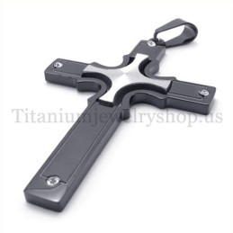 Eingebettetes Kleines Kreuz Aus Silber, Modischer Kreuzanhänger Aus Schwarzem Titan