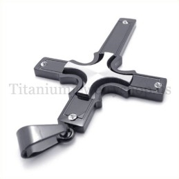 Eingebettetes Kleines Kreuz Aus Silber, Modischer Kreuzanhänger Aus Schwarzem Titan