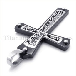Schwarzer Eingebetteter Hohler Kreuzmuster-Mode-Titan-Kreuz-Anhänger