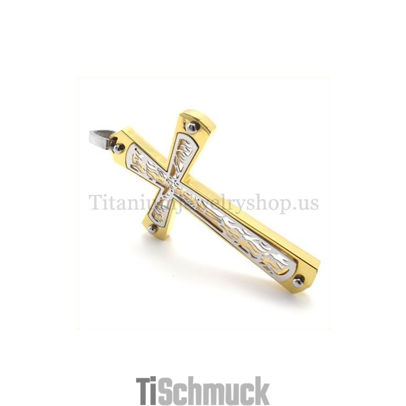 Gold Eingebettet Hohl Kreuz Muster Mode Titan Kreuz Anhänger