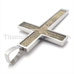 Gold Geschnitztes Jesus-Muster Und Bibel Mode Titan Kreuz Anhänger