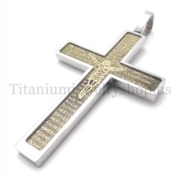 Gold Geschnitztes Jesus-Muster Und Bibel Mode Titan Kreuz Anhänger