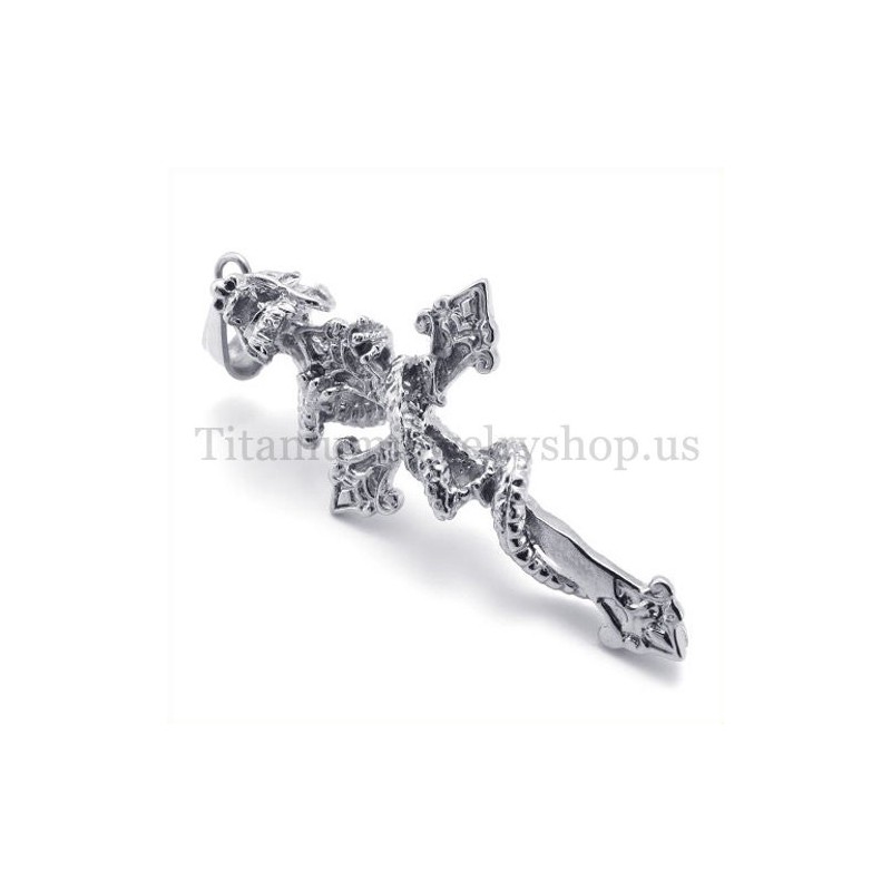Gewickelter Drachen-Kreuzanhänger Aus Titan Für Herren