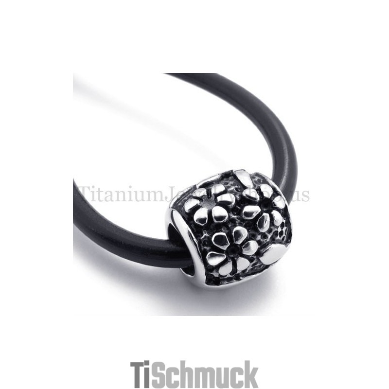 Ellipsoidaler Glücksperlen-Anhänger Aus Titan Mit Blumen Ellipsoidaler Glücksperlen-Anhänger Aus Titan Mit Blumen