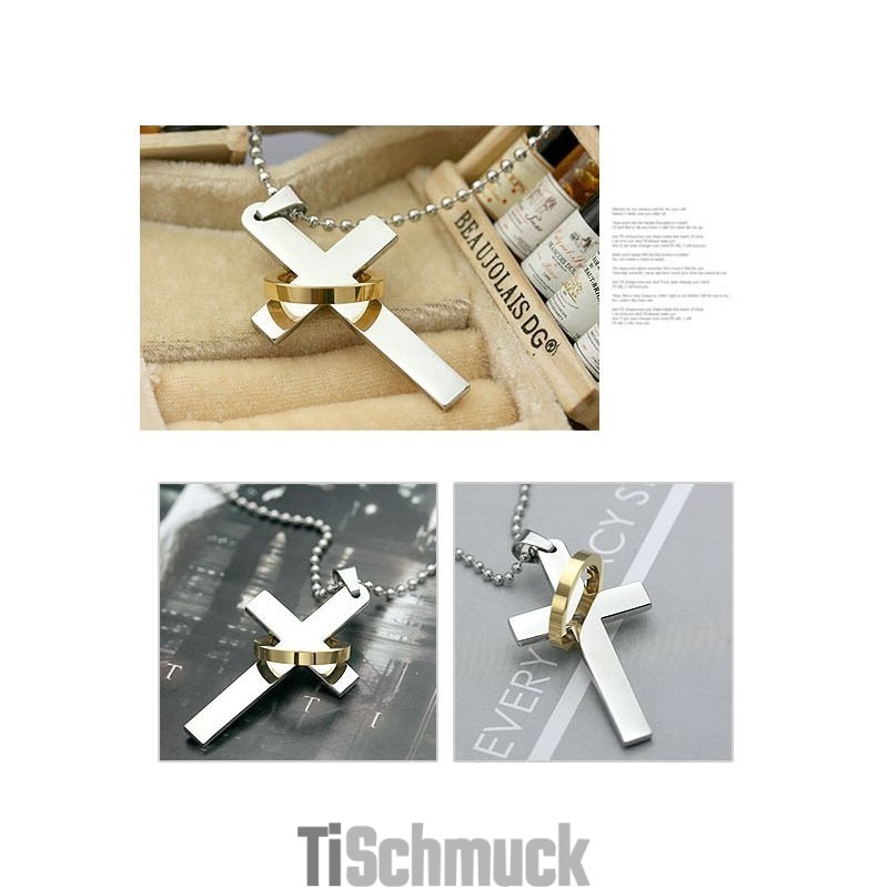 Herren-Halskette Mit Kreuzanhänger Aus Reinem Titan (Neu) 7576