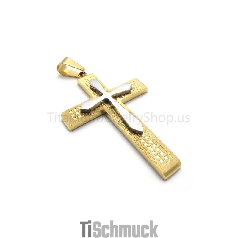 Neuer Zweischichtiger Goldener Kreuzanhänger Aus Titan Neuer Zweischichtiger Goldener Kreuzanhänger Aus Titan