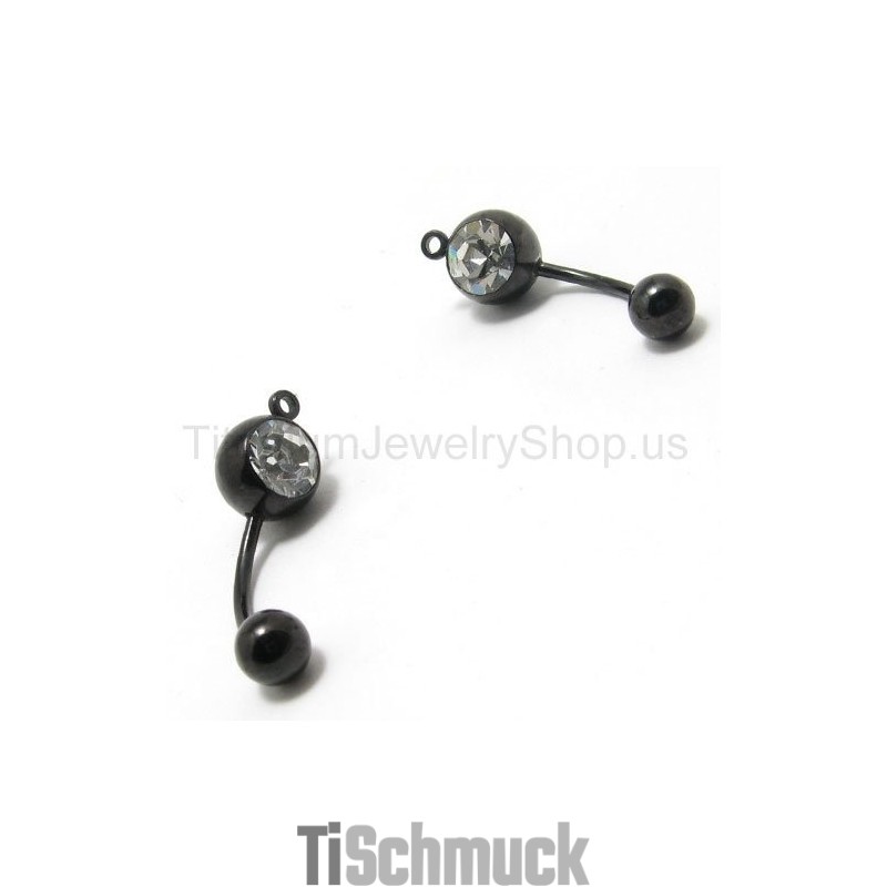 Schwarze Mini-Ohrringe Aus Titan Mit Eingelegten Diamanten Schwarze Mini-Ohrringe Aus Titan Mit Eingelegten Diamanten