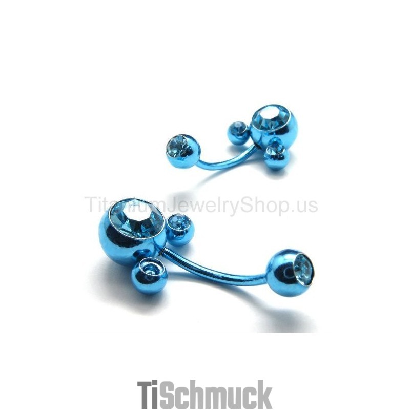 Blaue Blumen-Ohrringe Aus Titan Mit Eingelegten Diamanten Blaue Blumen-Ohrringe Aus Titan Mit Eingelegten Diamanten