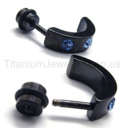 Schwarze Titan-Ohrringe Mit Blauen Diamanten