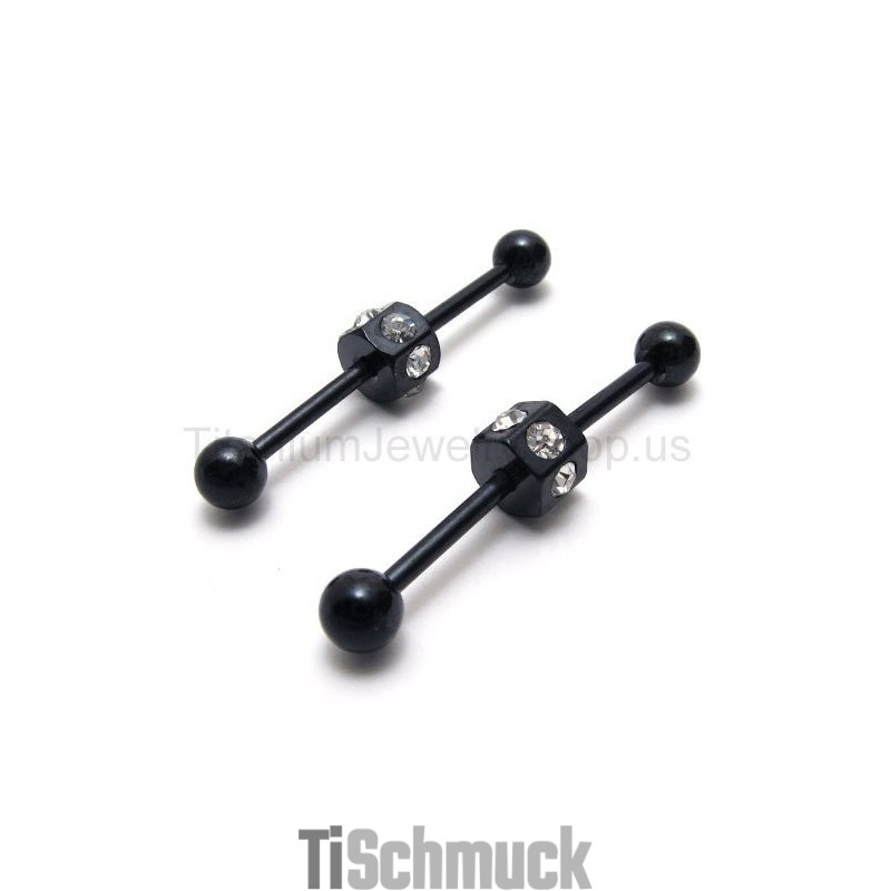 Schlanke Schwarze Titan-Ohrringe Mit Eingelegten Diamanten Schlanke Schwarze Titan-Ohrringe Mit Eingelegten Diamanten