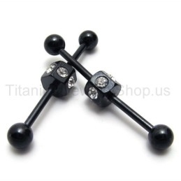 Schlanke Schwarze Titan-Ohrringe Mit Eingelegten Diamanten