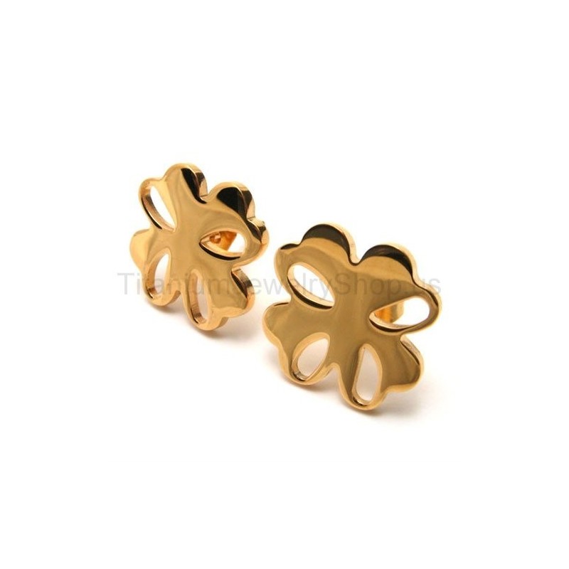 Goldene Blumenohrringe Aus Titan