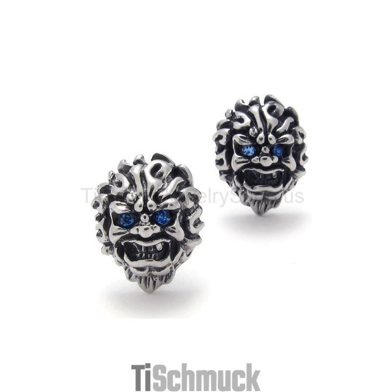 Mit Blauäugigen Löwen-Retro-Titan-Ohrringen