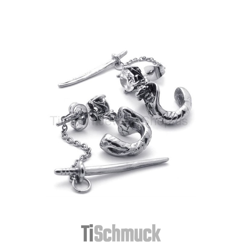 Titanohrringe Mit Schwert Und Blume Titanohrringe Mit Schwert Und Blume