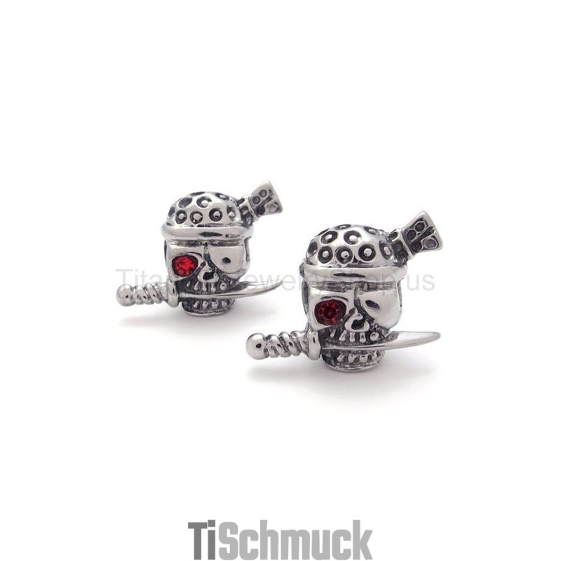 Schwert Und Totenkopf Mit Einem Roten Auge Stitanium Ohrringe