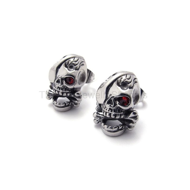 Titan-Ohrringe Mit Rotem Totenkopf-Auge