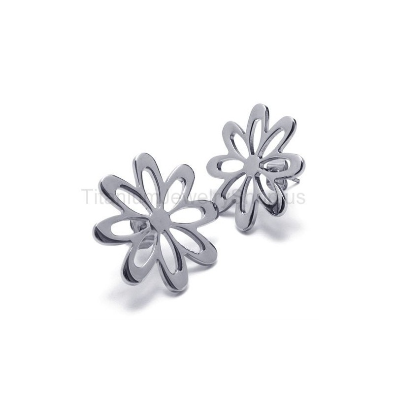 Niedliche Titan-Ohrringe Mit Silberner Blume