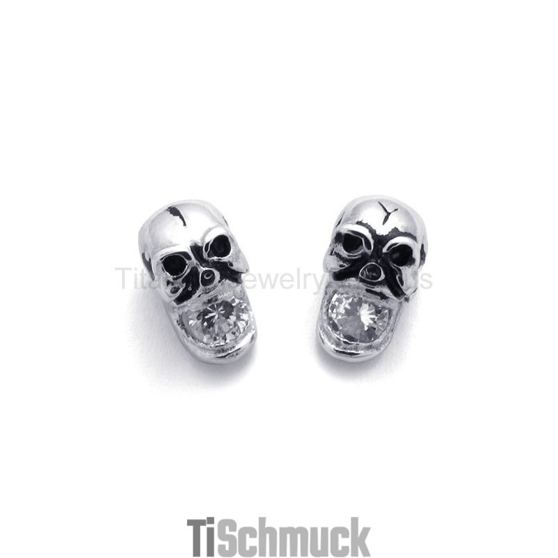 Titan-Ohrringe Mit Eingelegtem Diamant-Totenkopf