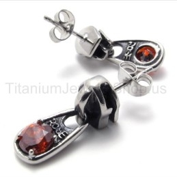 Retro-Ohrringe Aus Titan Mit Roten Diamanten