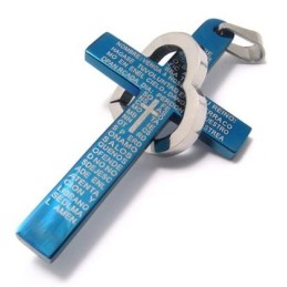 Cool Man Herz Kreuz Bibel Titan Stahl Anhänger (Neu) Blaue Farbe