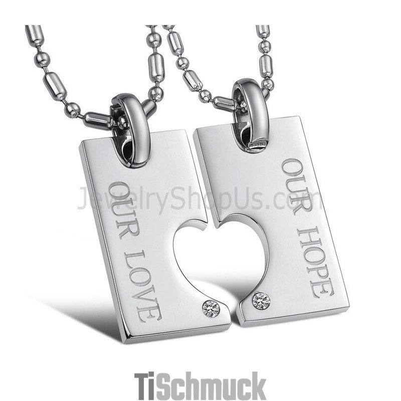 Titan Silber "Our Hope & Our Love" Sweetheart Lovers Anhänger Mit Strass Und Kostenlosen Ketten C602