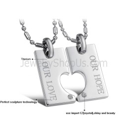 Titan Silber "Our Hope & Our Love" Sweetheart Lovers Anhänger Mit Strass Und Kostenlosen Ketten C602