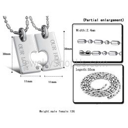 Titan Silber "Our Hope & Our Love" Sweetheart Lovers Anhänger Mit Strass Und Kostenlosen Ketten C602