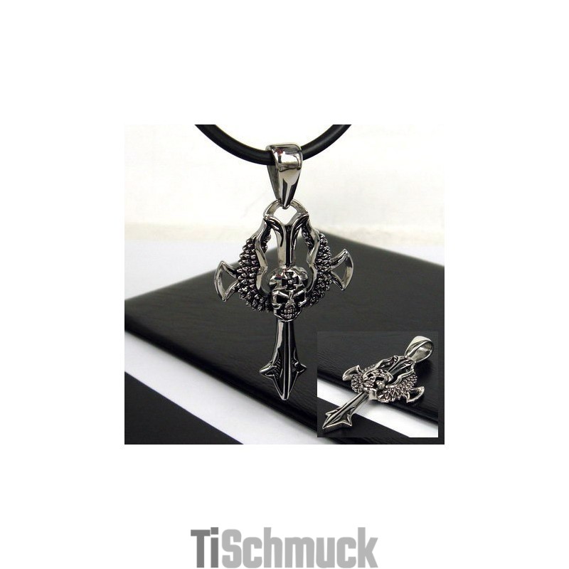 Cool Man Totenkopf-Kreuz-Anhänger Aus Reinem Titan, Inkl. Kette