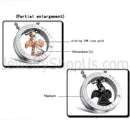 Schwarz-Roségold-Winkel-Anhänger Aus Titan Für Liebhaber Mit Strass Und Kostenlosen Ketten Gx627