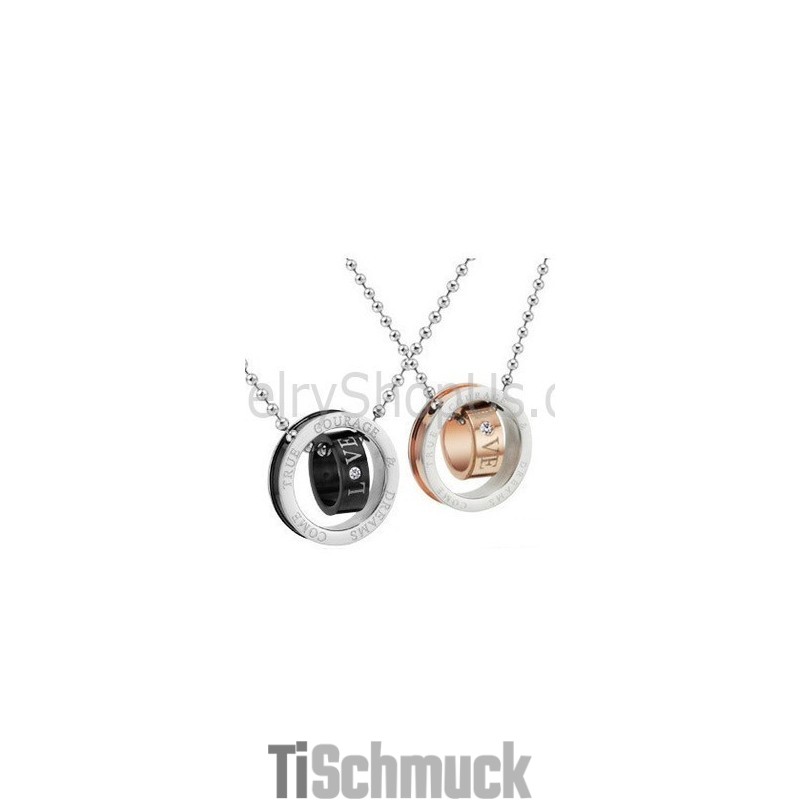 Titan Roségold Und Schwarze Ringe Liebhaber Anhänger Mit Strass Und Kostenlosen Ketten C505