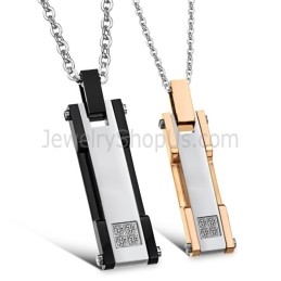 Titan Roségold Und Schwarz Rechteckige Liebhaber Anhänger Mit Strass Und Gratis Ketten C362