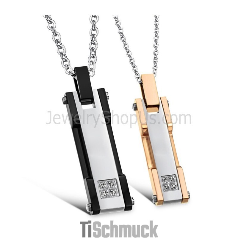 Titan Roségold Und Schwarz Rechteckige Liebhaber Anhänger Mit Strass Und Gratis Ketten C362