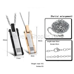Titan Roségold Und Schwarz Rechteckige Liebhaber Anhänger Mit Strass Und Gratis Ketten C362