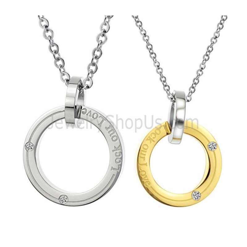 Titan-Silber- Und Goldringe „Lock Our Love“ Liebesanhänger Mit Diamanten Und Kostenlosen Ketten C350