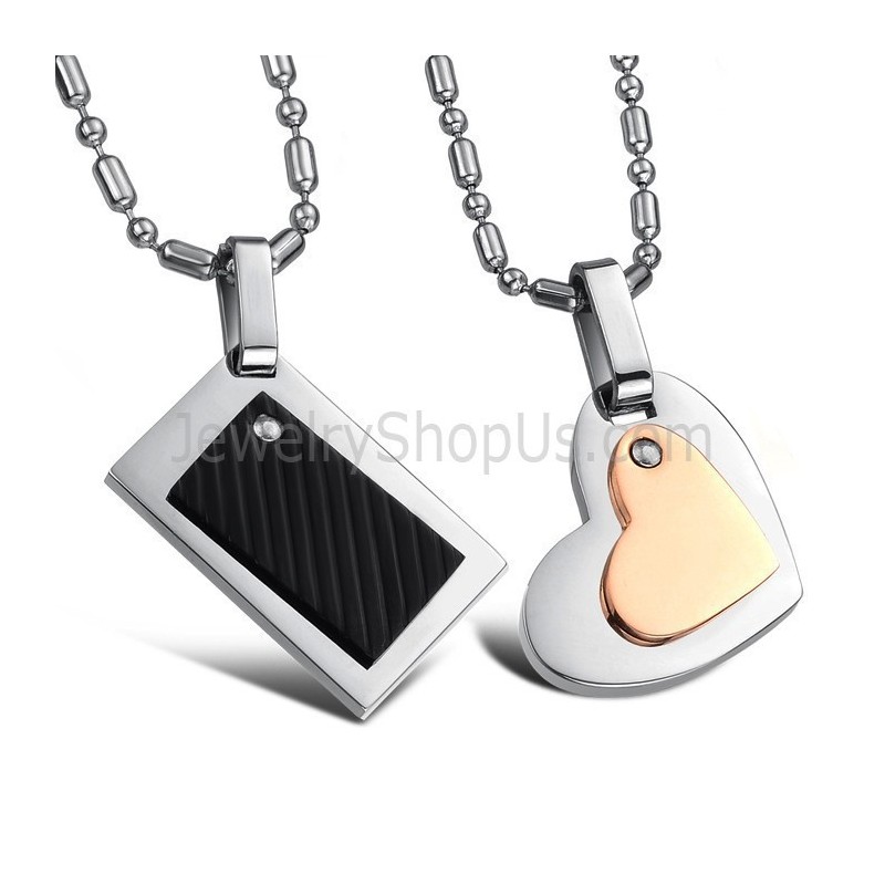 Titan Schwarz Rechteck Und Rose Gold Sweetheart Lovers Anhänger Mit Kostenlosen Ketten C601
