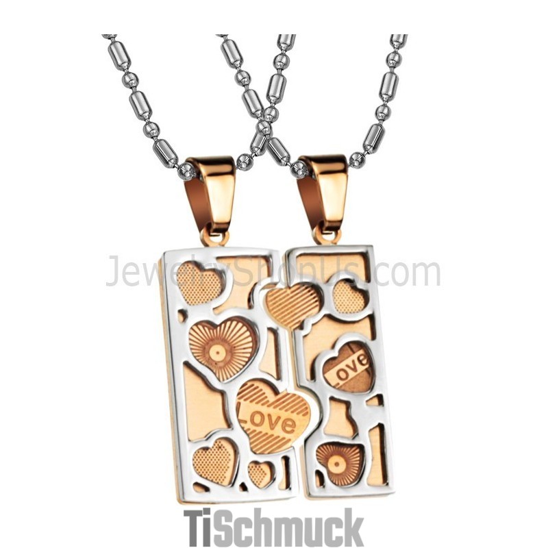 Titan Roségold Love Jigsaw Lovers Anhänger Mit Ketten C733 Titan Roségold Love Jigsaw Lovers Anhänger Mit Ketten C733