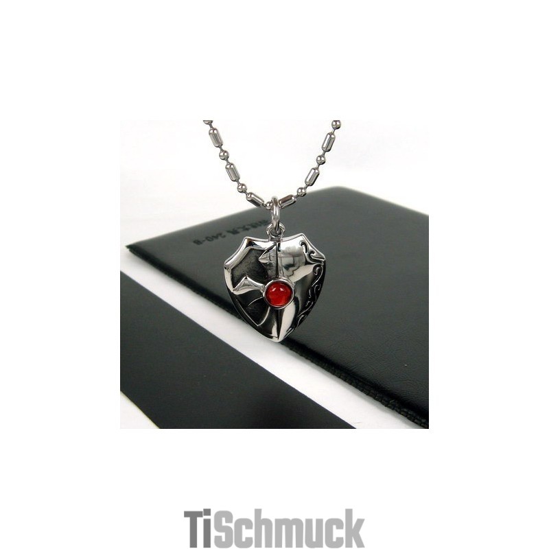 Halskette Mit Anhänger „Man Shield“ Aus Echtem Rotem Achat Aus Reinem Titan, Geschenk 4596 Halskette Mit Anhänger „Man Shield“ Aus Echtem Rotem Achat Aus Reinem Titan, Geschenk 4596