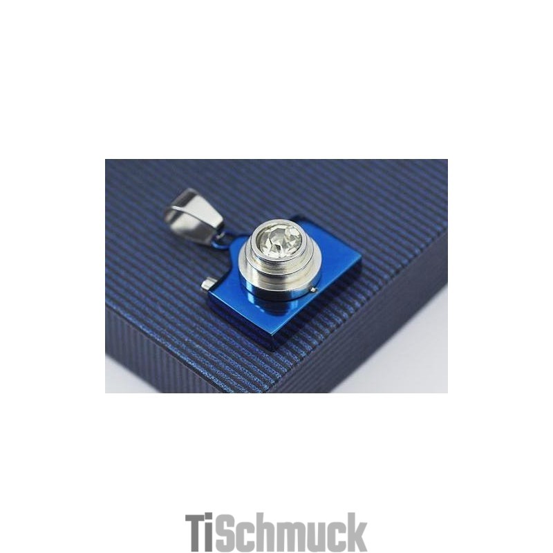 Herren-Halskette Aus Reinem Titan Mit Blauer Kamera Und Kette Herren-Halskette Aus Reinem Titan Mit Blauer Kamera Und Kette